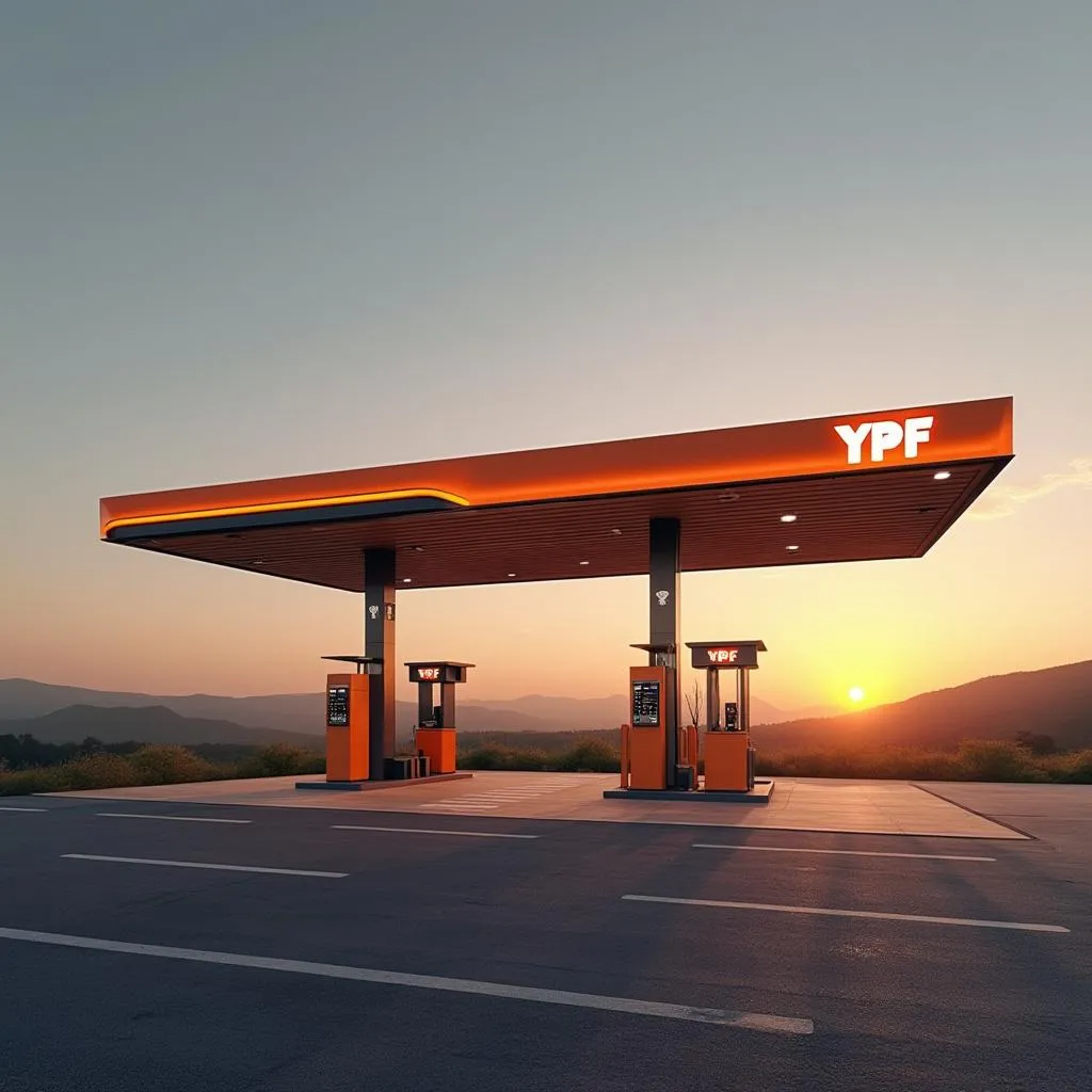 Estación YPF moderna al atardecer